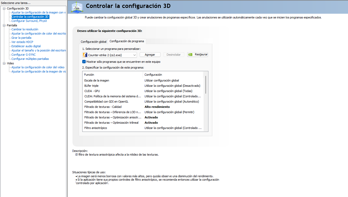 Panel de control NVIDIA y configuración 3D